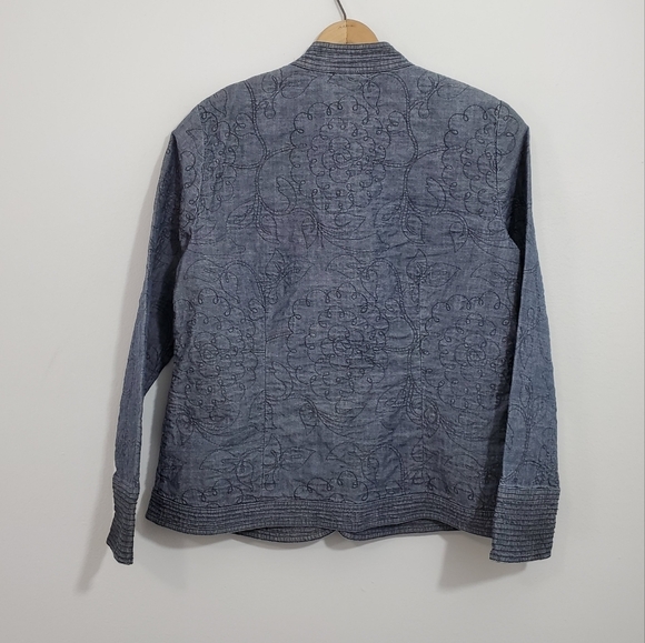 J. Jill Floral Stitched Chambray Jacket - Picture 2 of 3